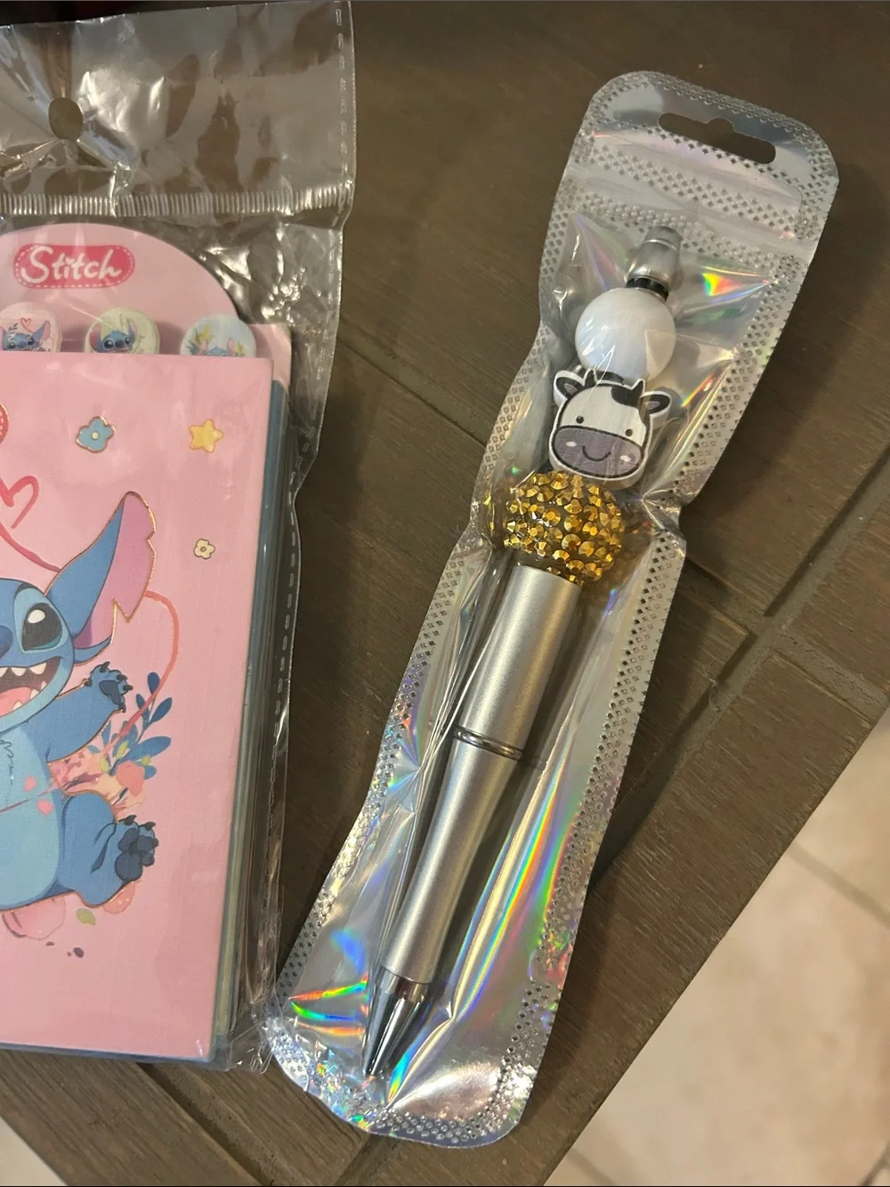 Disney Stitch Mini Notebook & Cute Cow Bling Pen Gift Set (NWOT)